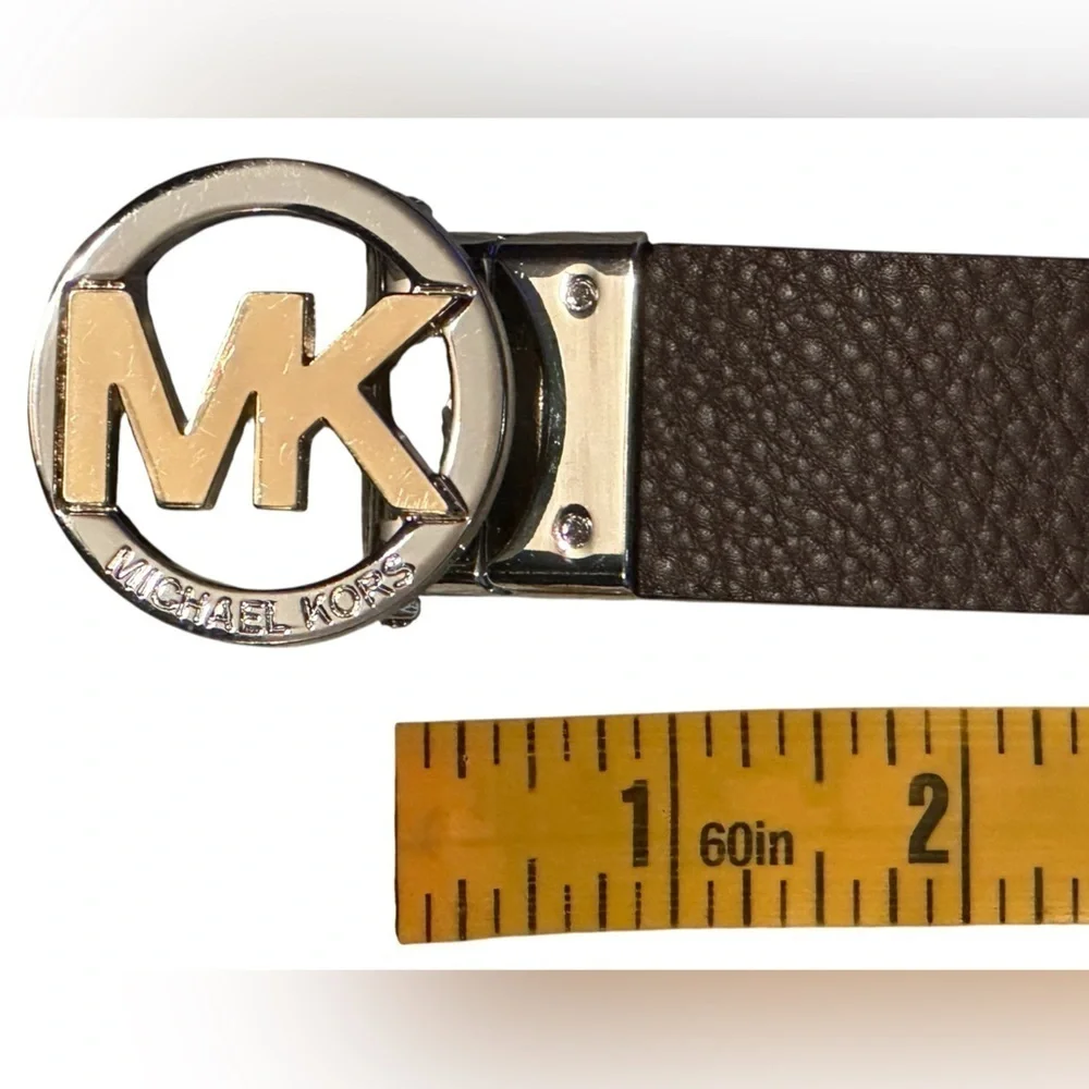 Michael Kors Dark Brown women’s Belt with Gold and Silver Logo Buckle